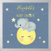 Moon and Stars Cute Elephant Baby Boy Shower Poster (Voorkant)