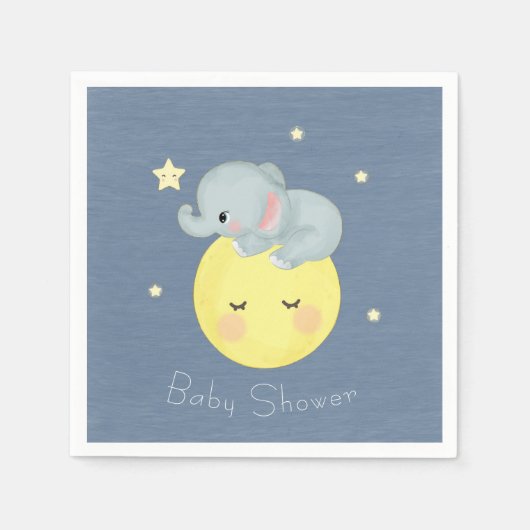 Moon and Stars Cute Elephant Baby Boy Shower Servet (Voorkant)