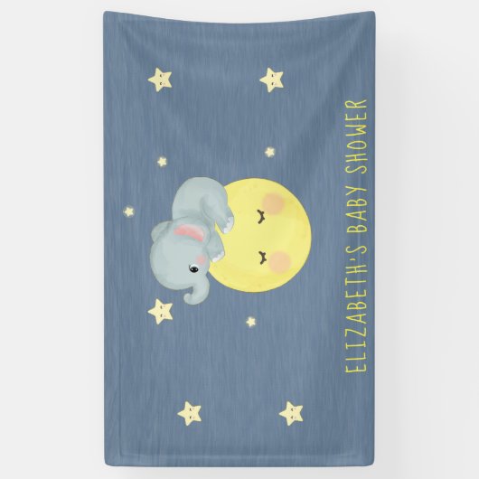 Moon and Stars Cute Elephant Baby Boy Shower Spandoek (Verticaal)