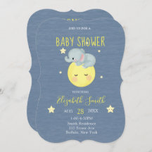 Moon and Stars Cute Elephant Blue Baby Shower