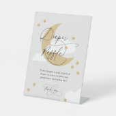Moon and Stars Diaper Raffle Sign Grey Gold Reclamebord Met Voetstuk (Voorkant)