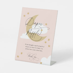 Moon and Stars Diaper Raffle Sign Pink and Gold Reclamebord Met Voetstuk