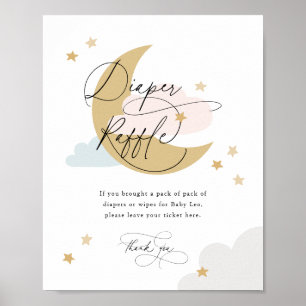 Moon and Stars Diaper Raffle Sign Pink Blue Gold Poster