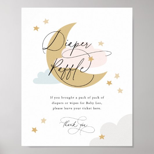 Moon and Stars Diaper Raffle Sign Pink Blue Gold Poster (Voorkant)