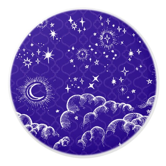"Moon and Stars" Dragerknop (WH/BLU/PUR) Keramische Knop (Voorkant)