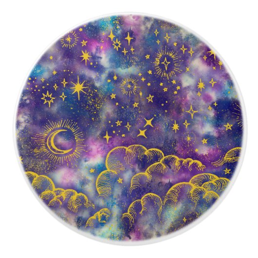 "Moon and Stars" Drawer Knob Pull (Gold-Etc) Keramische Knop (Voorkant)