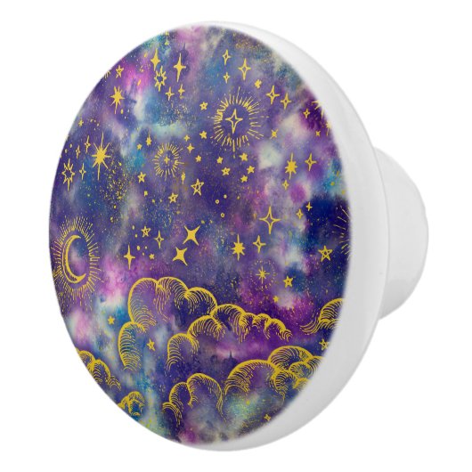 "Moon and Stars" Drawer Knob Pull (Gold-Etc) Keramische Knop (Rechts)