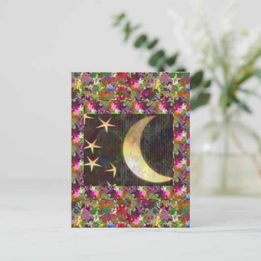 Moon and Stars: Elegante Sterrennacht achtergrond Briefkaart (Staand voorkant)