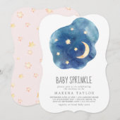 Moon and Stars Girl Baby Sprinkle Invitation Kaart (Voorkant / Achterkant)