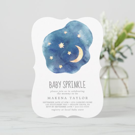 Moon and Stars Girl Baby Sprinkle Invitation Kaart (Staand voorkant)