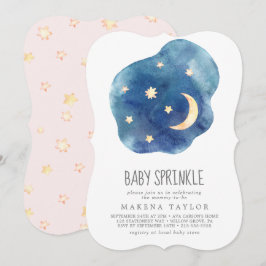 Moon and Stars Girl Baby Sprinkle Invitation Kaart