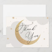 Moon and Stars Grey Baby shower Bedankt (Voorkant / Achterkant)