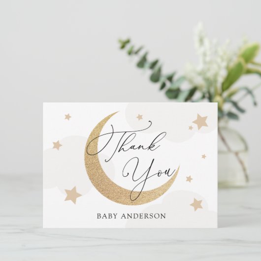 Moon and Stars Grey Clouds Baby shower Bedankt (Staand voorkant)