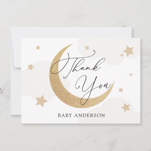 Moon and Stars Grey Clouds Baby shower Bedankt (Voorkant)