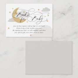 Moon and Stars Grey Gold Book Request Baby shower Informatiekaartje