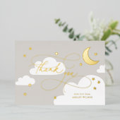 Moon and Stars Grey Script Baby Dank u Folie Uitnodiging (Staand Voorkant)