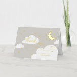 Moon and Stars Grey Script Baby Dank u Folie Wenskaart<br><div class="desc">Een afspeelbaar maar elegant ontwerp met stijlvol kalligrafiescript in combinatie met handgetekende sterren,  wolken en een halve maan. Ideaal voor on-trend maan en sterverjaardag en thema's van baby showers. Bezoek het collectie en bewaar meer stijlvolle en elegante objecten voor je vriendelijke feestelijkheden.</div>