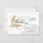 Moon and Stars Grey Script Baby shower Bedankkaart (Voorkant)
