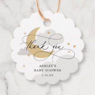 Moon and Stars Grey Script Baby shower Dank u Bedankjes Labels