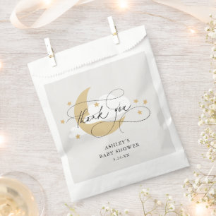 Moon and Stars Grey Script Baby shower Dank u Bedankzakje