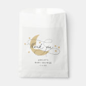Moon and Stars Grey Script Baby shower Dank u Bedankzakje (Voorkant)