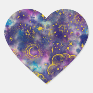 "Moon and Stars" hart Sticker (Gold-Etc)
