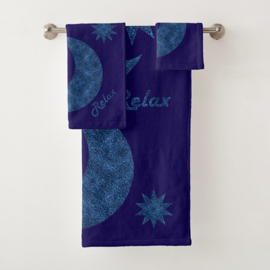 Moon and stars in a blue glitter look - Relax! Bad Handdoek (Insitu)