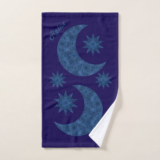 Moon and stars in a blue glitter look - Relax! Bad Handdoek (Handdoek)