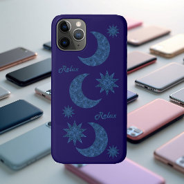 Moon and stars in a blue glitter look - Relax!  Case-Mate iPhone Case
