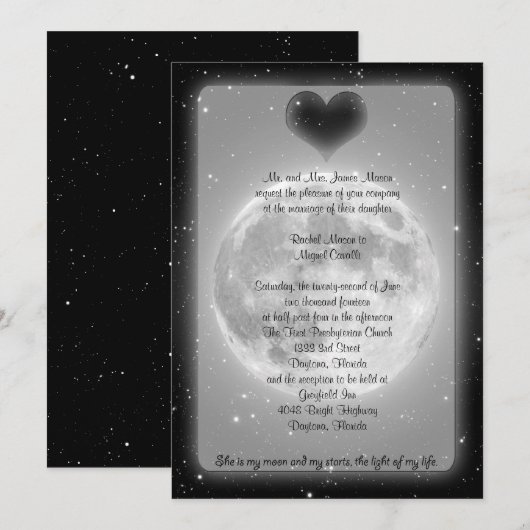 Moon and Stars Invitation Kaart (Voorkant / Achterkant)