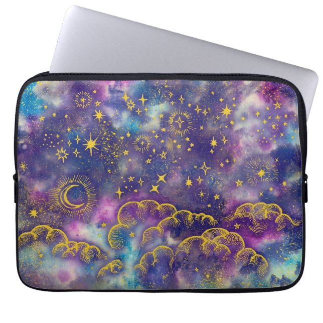 "Moon and Stars"-laptophoes (Gold-Etc) Laptop Sleeve (Voorkant)
