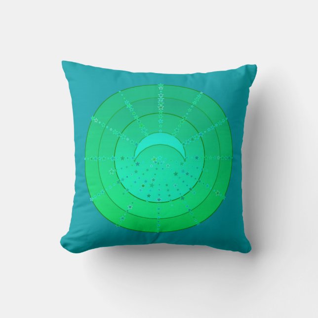 Moon and Stars Mandala - Emerald Green Kussen (Voorkant)