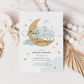 Moon and Stars Matte Blue Script Baby Sprinkle Kaart