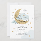 Moon and Stars Matte Blue Script Baby Sprinkle Kaart (Voorkant)