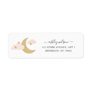 Moon and Stars Modern Script Gold en Roze Label