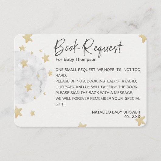 Moon and Stars Neutral Baby shower Boekaanvraag Informatiekaartje (Voorkant)