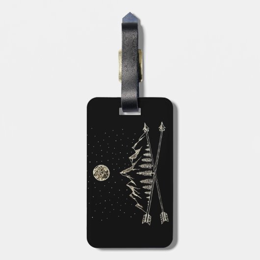 Moon and Stars Night Sky Mountain Range Mandala Bagagelabel (Achterkant verticaal)