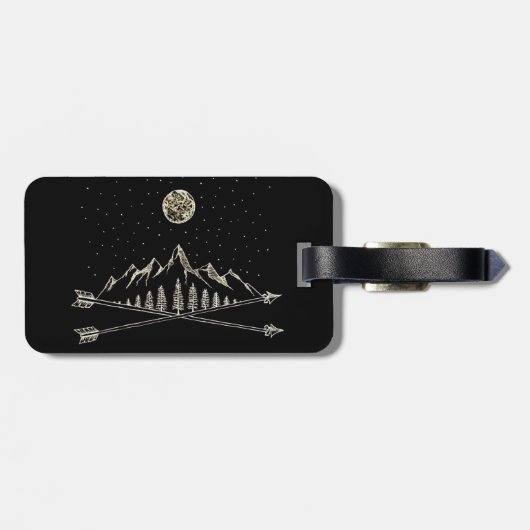Moon and Stars Night Sky Mountain Range Mandala Bagagelabel (Achterkant horizontaal)