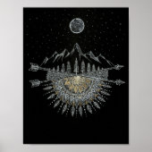 Moon and Stars Night Sky Mountain Range Mandala Poster (Voorkant)