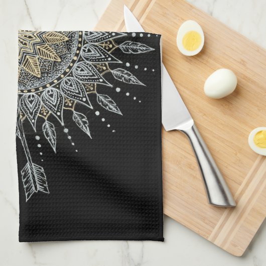 Moon and Stars Night Sky Mountain Range Mandala Theedoek (Quarter Fold)