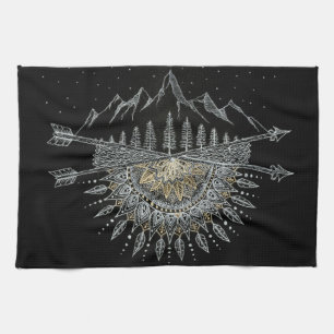 Moon and Stars Night Sky Mountain Range Mandala Theedoek
