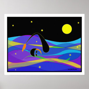 Moon and Stars Night Swimmer Poster