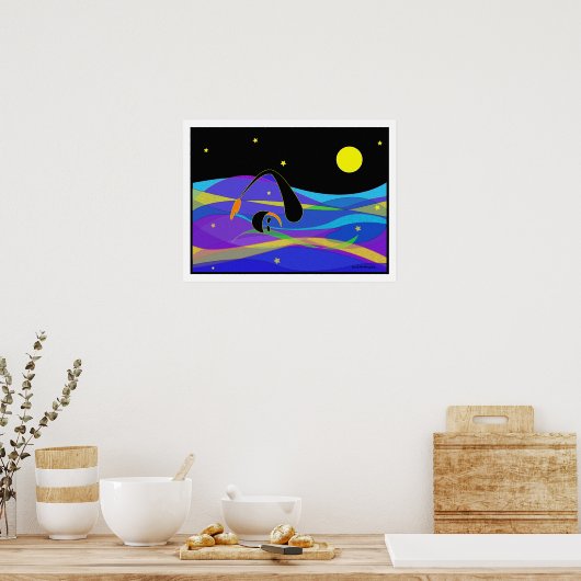 Moon and Stars Night Swimmer Poster (Keuken)