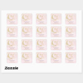 Moon and Stars Pastel Roze Baby shower Bedankt Vierkante Sticker (Vel)