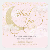 Moon and Stars Pastel Roze Baby shower Bedankt Vierkante Sticker (Voorkant)