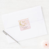 Moon and Stars Pastel Roze Baby shower Bedankt Vierkante Sticker (Envelop)