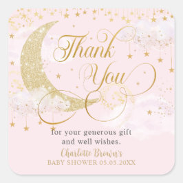 Moon and Stars Pastel Roze Baby shower Bedankt Vierkante Sticker