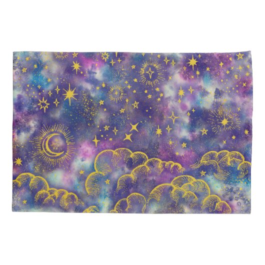 "Moon and Stars" Pillow Hoesje (Gold-Etc) Kussensloop (Achterkant)