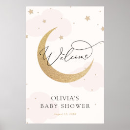 Moon and Stars Pink Baby Shower Welcome Sign Poster
