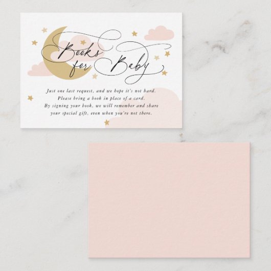 Moon and Stars Pink Book Request Baby shower Informatiekaartje (Voorkant / Achterkant)